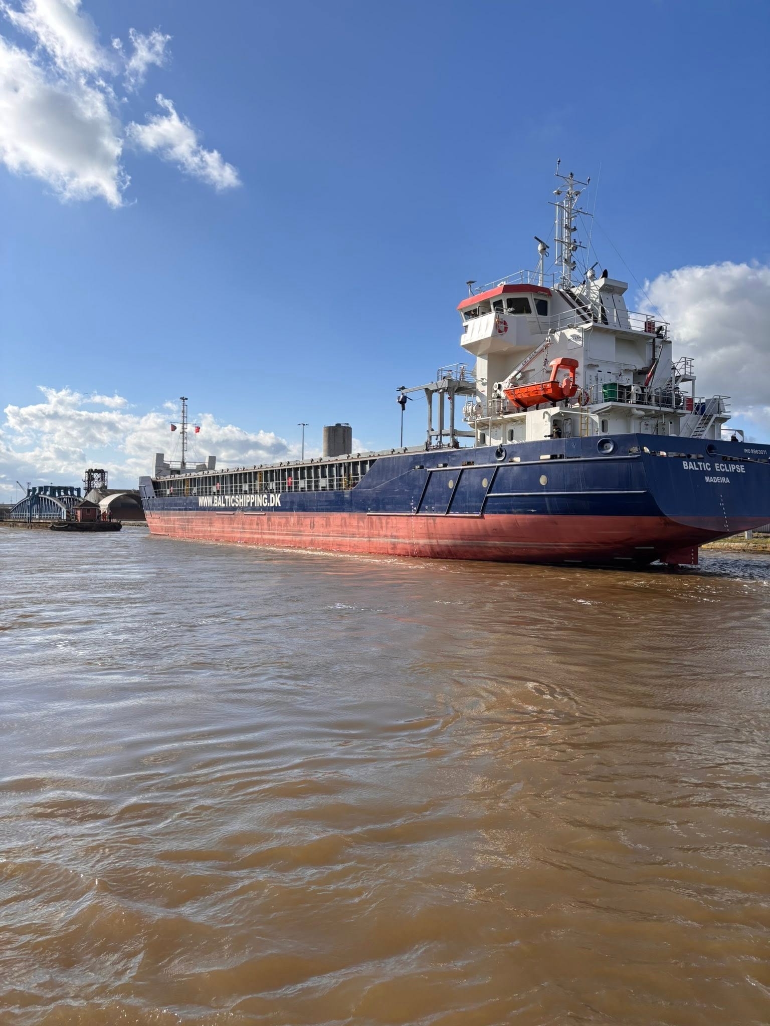Cargo vessel underway on the water near Goole